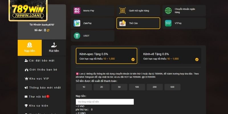 Một vài lưu ý quan trọng khi gửi tiền vào 789WIN